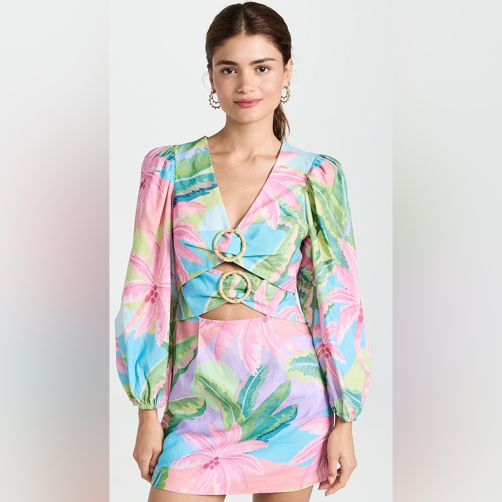 FARM Rio Pastel Tropical Mini Dress in Pink, Blue & Green - Picture 2 of 8